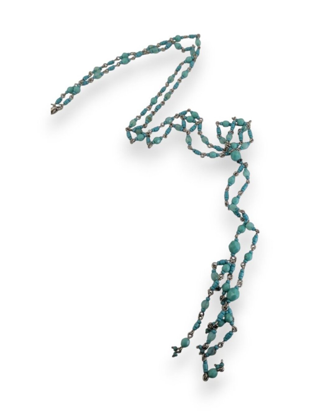 Boho Lariat Glass Turquoise Blue Beaded Necklace 28 Inch